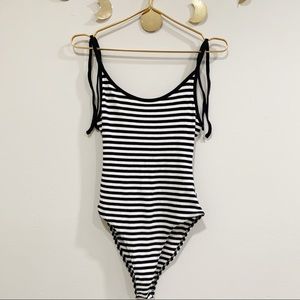 Forever21 Black & White Striped Bodysuit